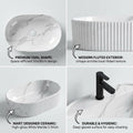 Bowl sinks for the bathroom side profile, InArt oval ceramic vessel sink with glossy white marble pattern