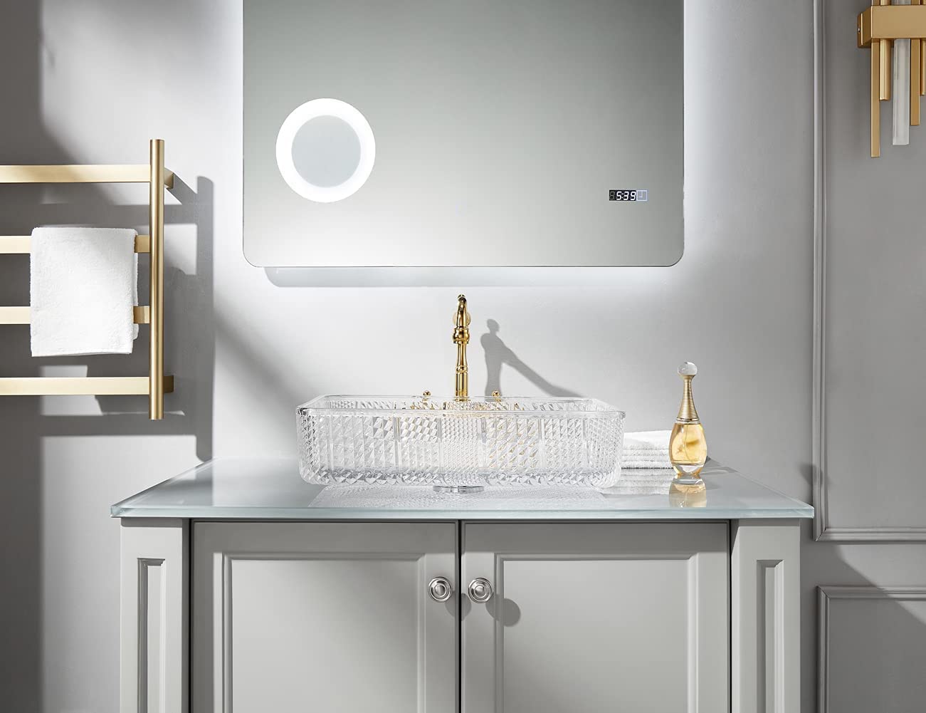 Glass basin sink top view, clear rectangular tempered glass sink bowl for bathroom vanity countertop