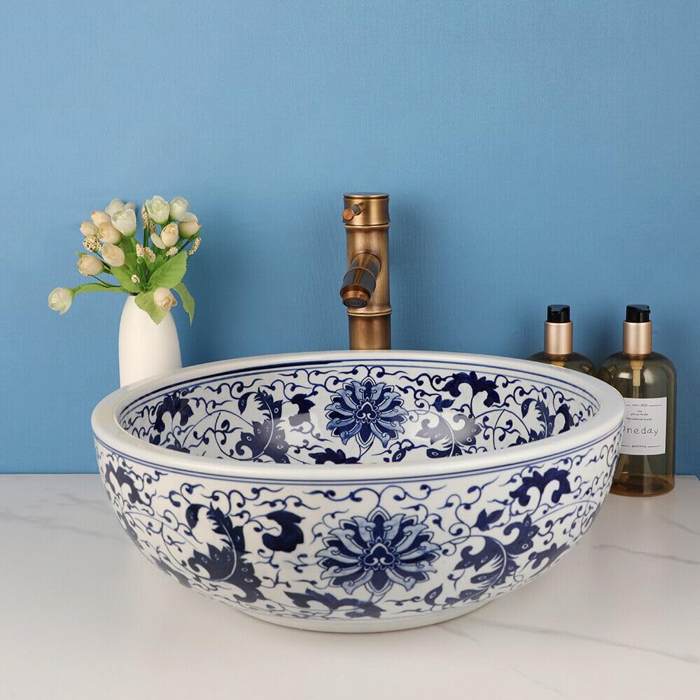 Modern vessel sink InArt blue glazed ceramic round vessel sink, 41x41x15 cm countertop wash basin