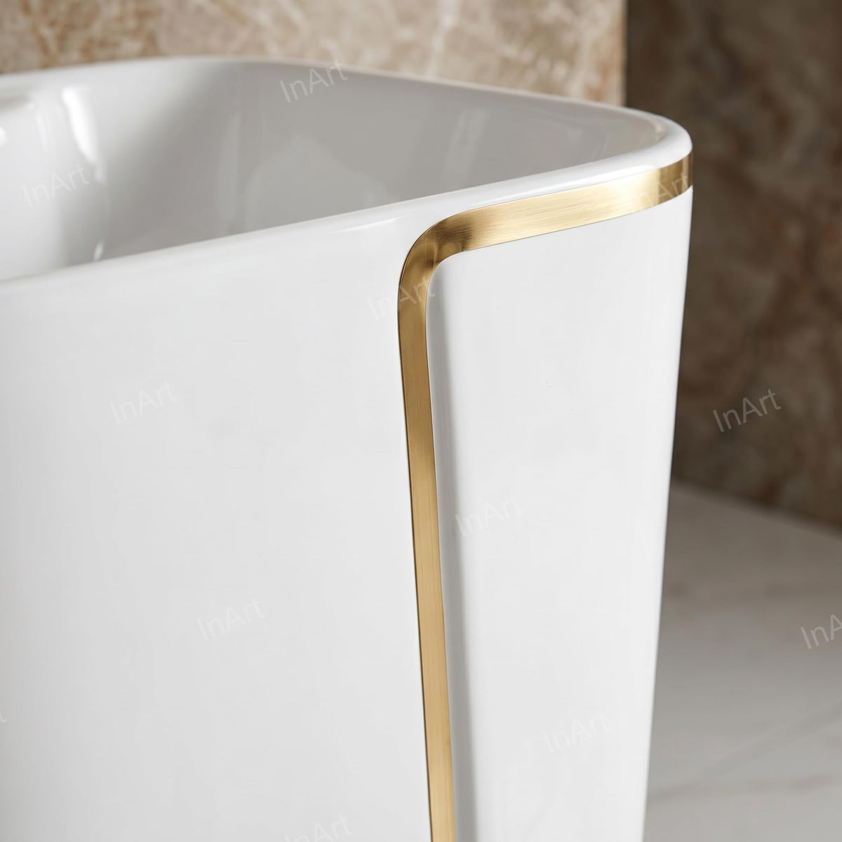 InArt Basin Pedestal Sink - Standing Bathroom Sink White Gold Glossy 43x36 CM, additional product view 5
