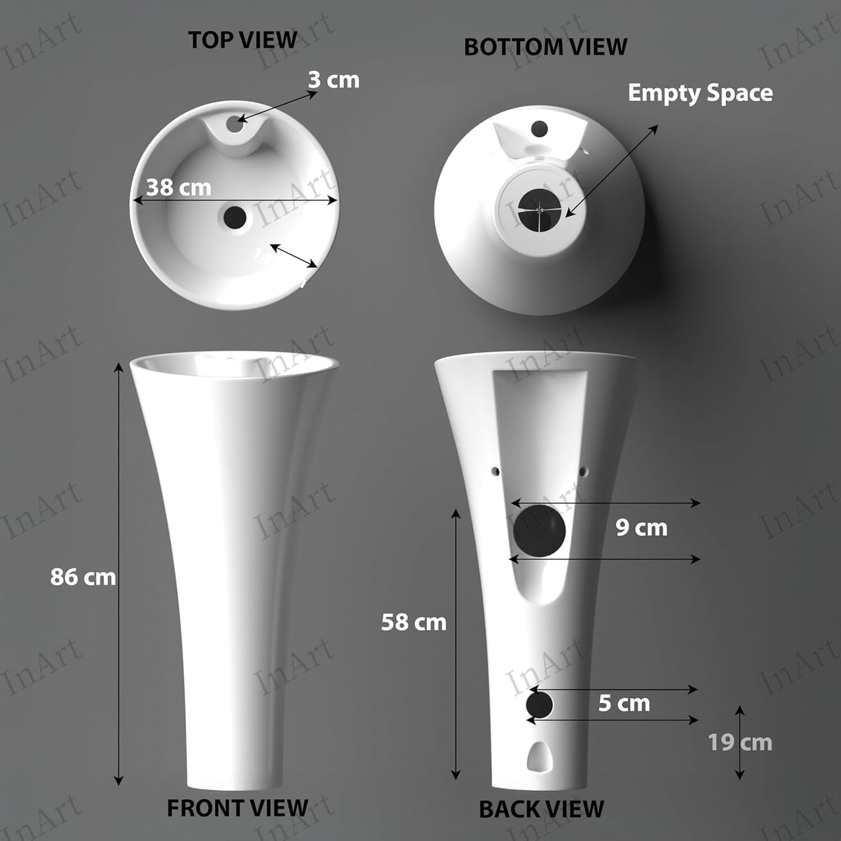 InArt Basin Pedestal Sink - Standing Bathroom Sink Wooden 38x38 CM, additional product view 6