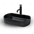 Rectangular vessel sink matte black, ceramic countertop basin 20 inch size top-down view