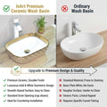 Bath vanity with vessel sink styling: modern gold rectangular ceramic tabletop basin in bathroom