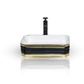 InArt modern vessel sink top view, ceramic sink vessel rectangular bowl in matte black with gold rim