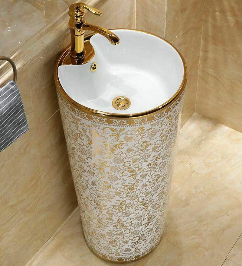 InArt Basin Pedestal Sink - Standing Bathroom Sink Gold 42x42 CM, additional product view 4