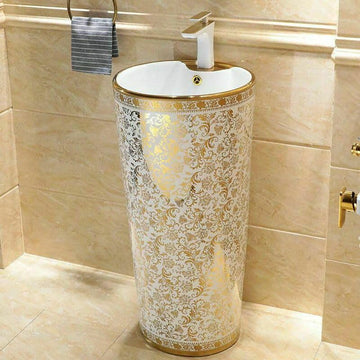 InArt Basin Pedestal Sink - Standing Bathroom Sink Gold 42x42 CM