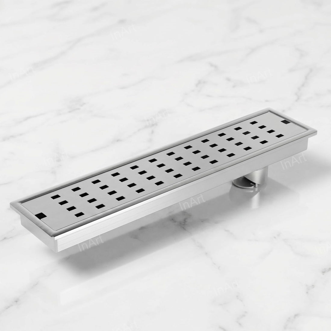 InArt Square Linear Stainless Steel Shower Drain Channel with Grate, 18 x 4 Inch