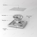 Brushed stainless steel floor drain grate cover with removable inner cup odor trap insert