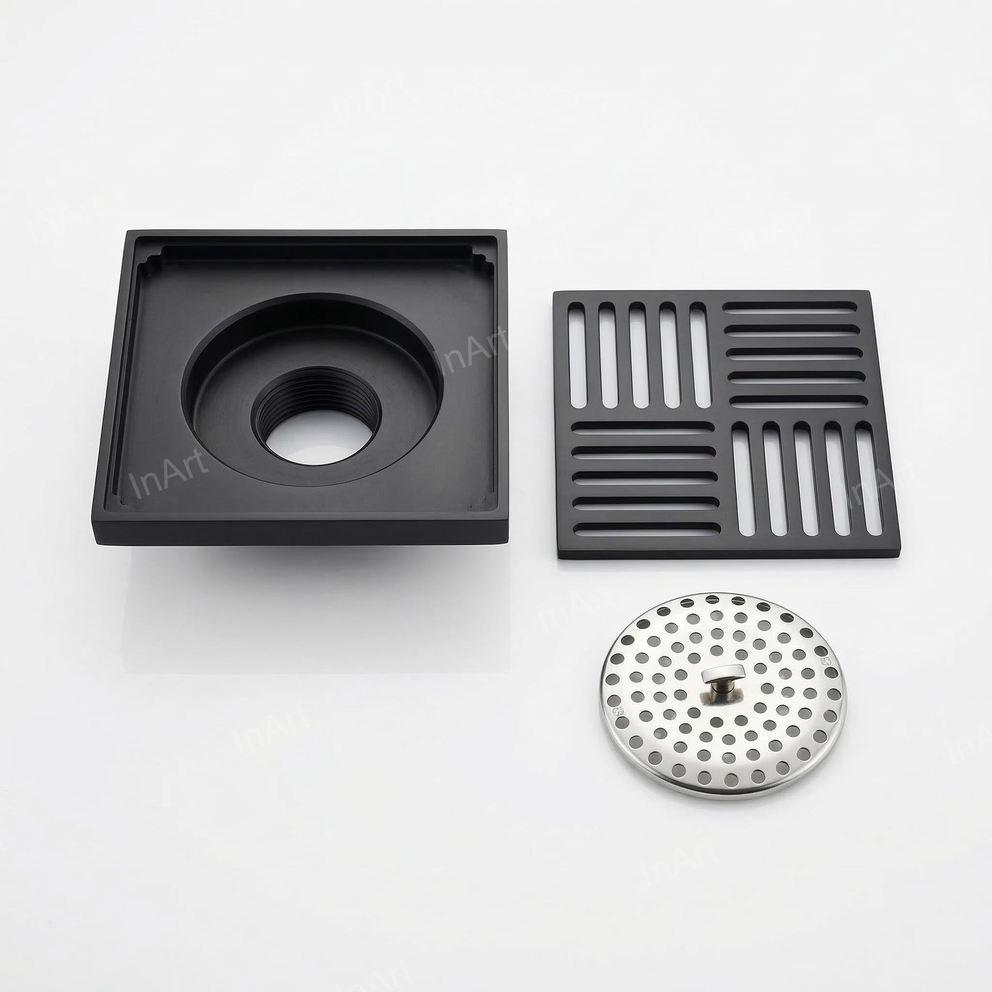 InArt Matte Black 12 x 4 Inch Brass Floor Drain with Removable Strainer, additional product view 8