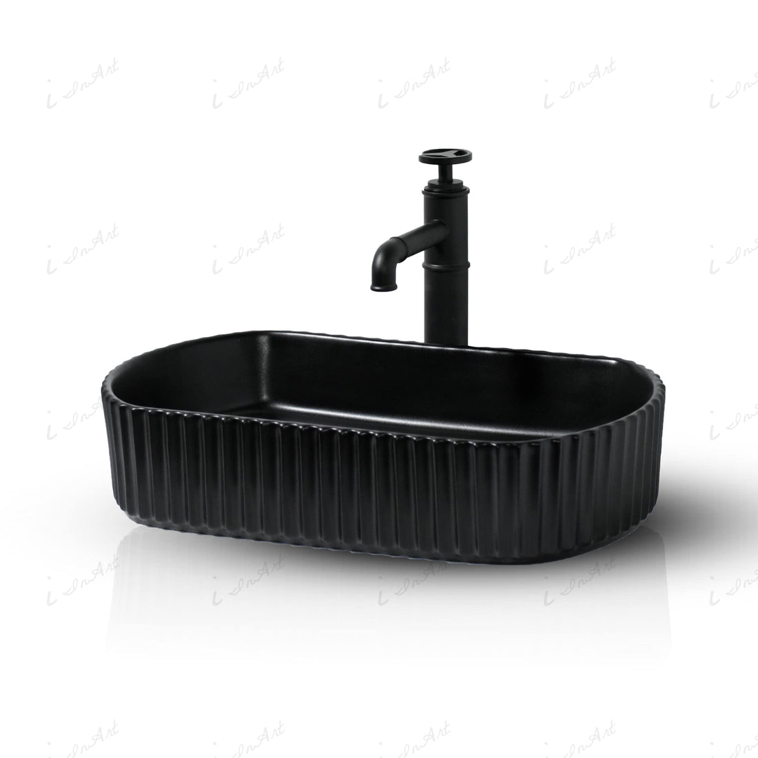 Small rectangular vessel sink InArt ceramic countertop wash basin 51x31 cm, matte black finish