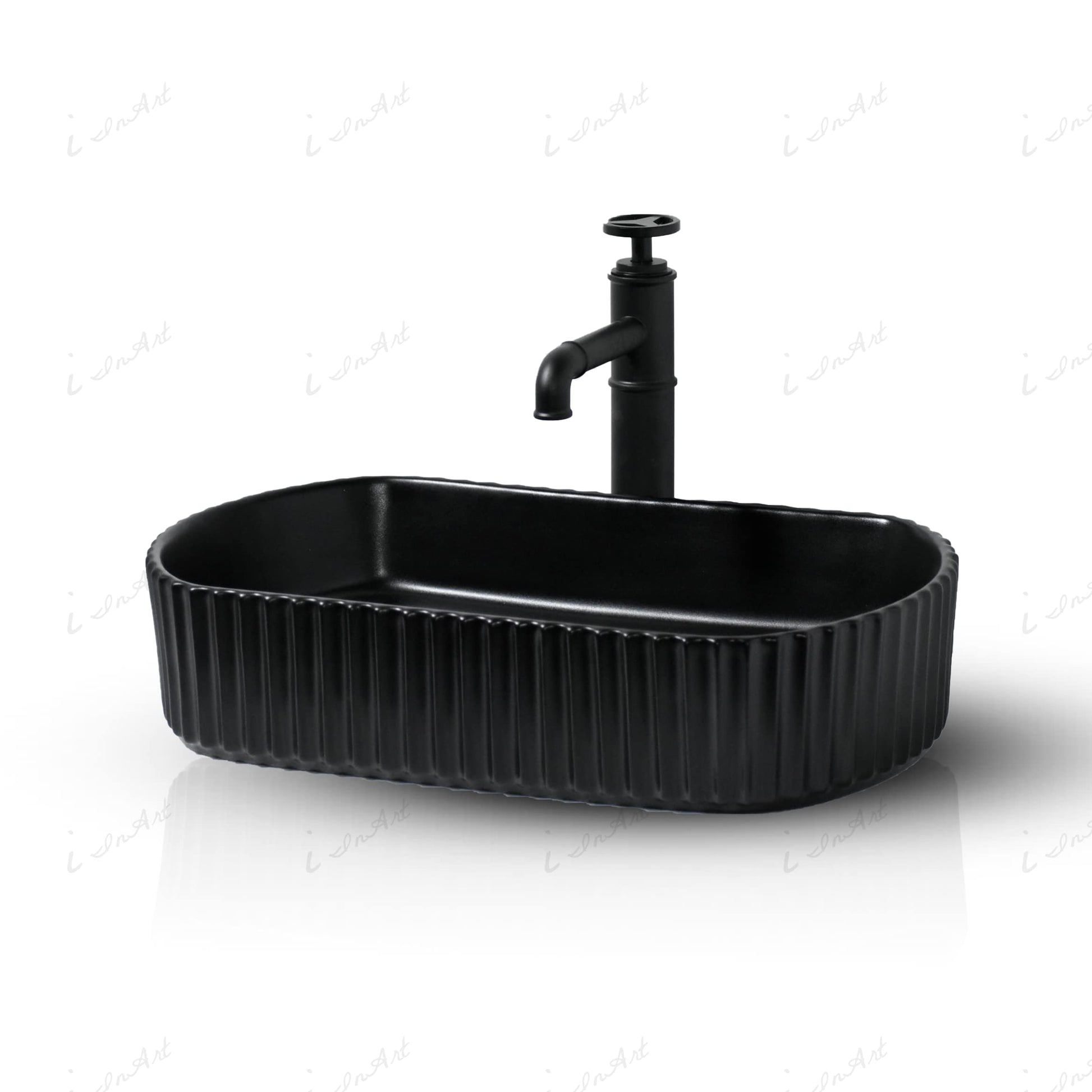 Small rectangular vessel sink InArt ceramic countertop wash basin 51x31 cm, matte black finish