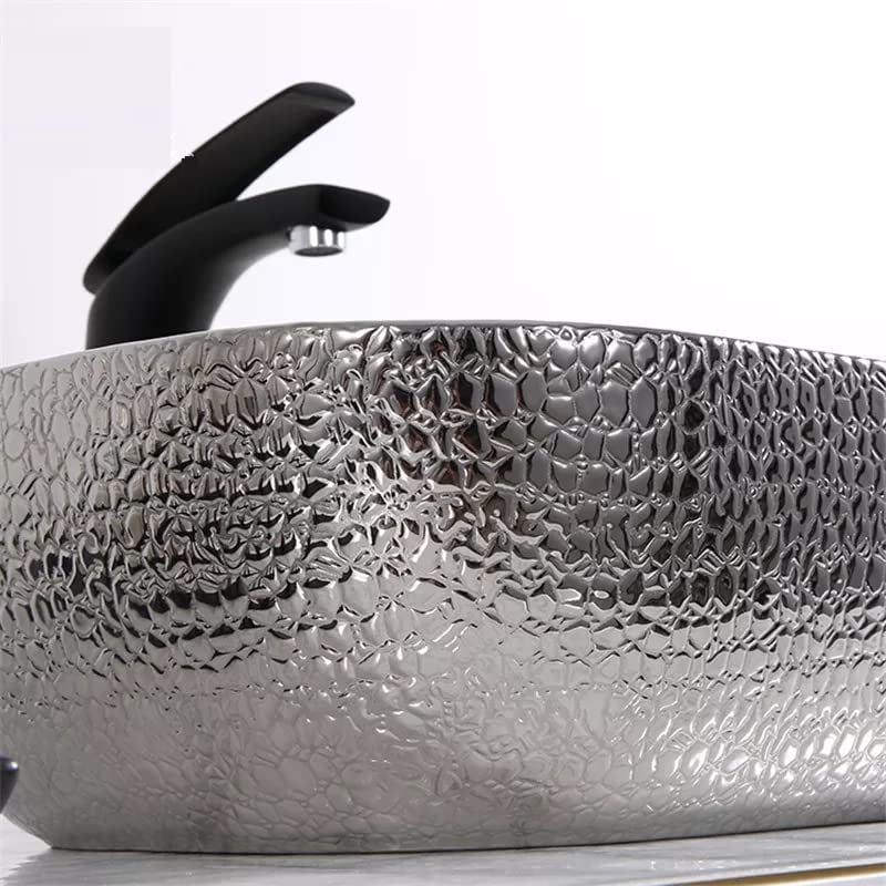 Silver and Black Rectangular Ceramic vessel bathroom sink, additional product view 3