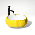 Over counter bathroom sink square ceramic basin in glossy yellow for vessel sink and vanity setup