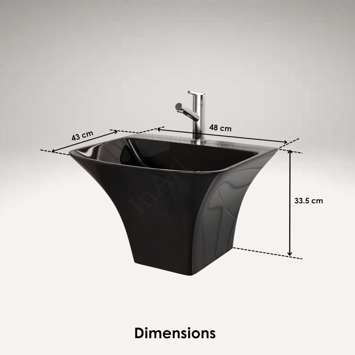 InArt Black Wall-Mounted Ceramic Bathroom Sink with Half Pedestal, 19 x 17 Inch, additional product view 3