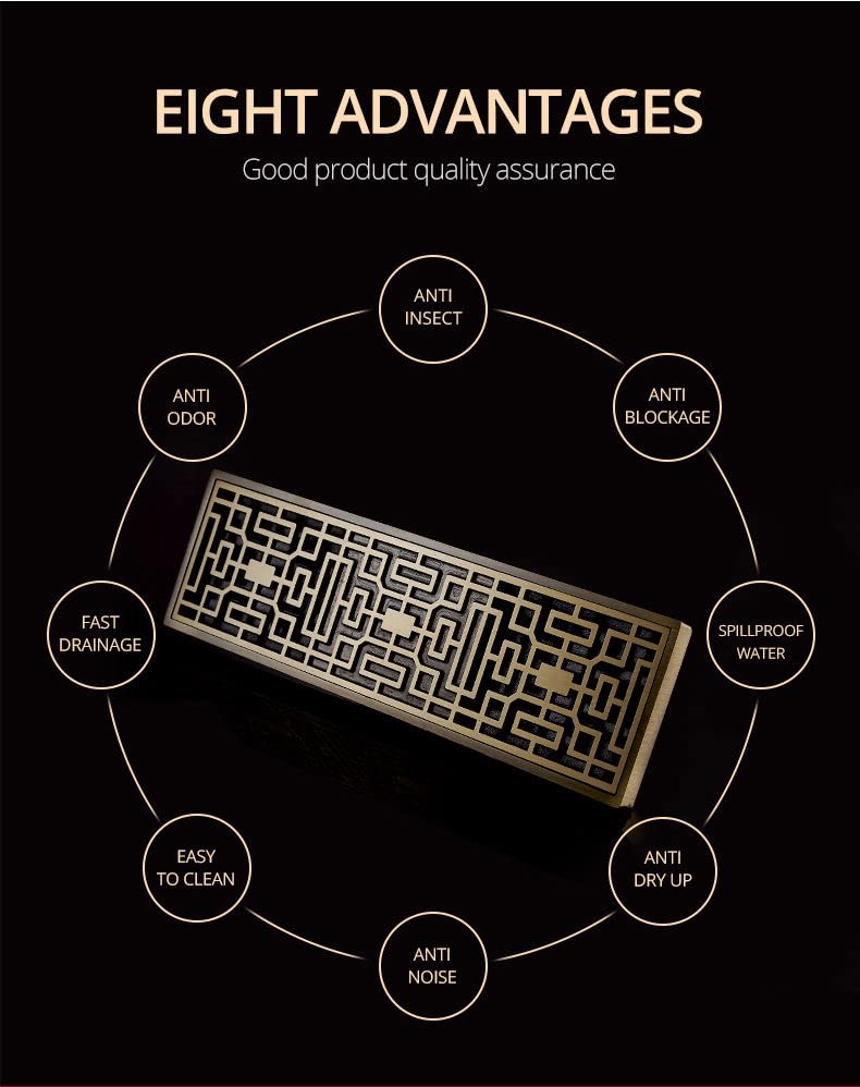 InArt Square Brass Bathroom Floor Drain, 12 x 4 product image 6 of 6