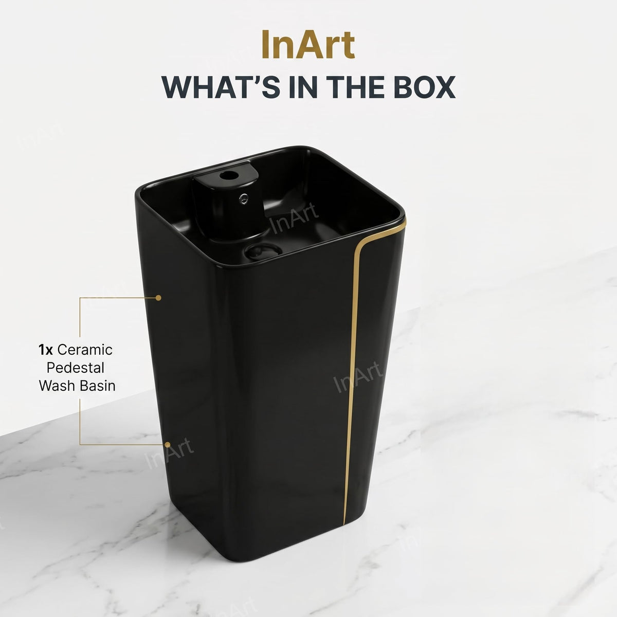 InArt Basin Pedestal Sink - Standing Bathroom Sink Black Glossy 43x36 CM, additional product view 8
