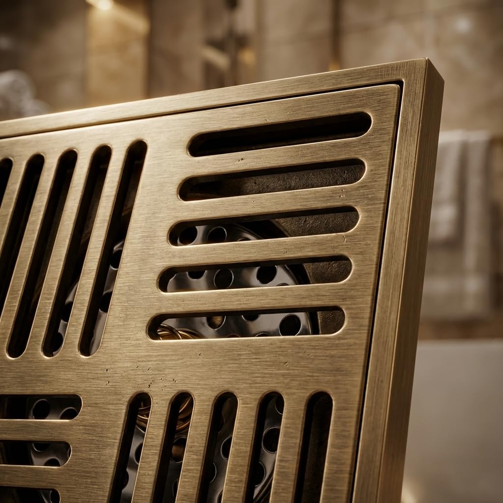 InArt 12 x 4 Inch Square Brass Shower Drain with Removable Strainer Grate, additional product view 5
