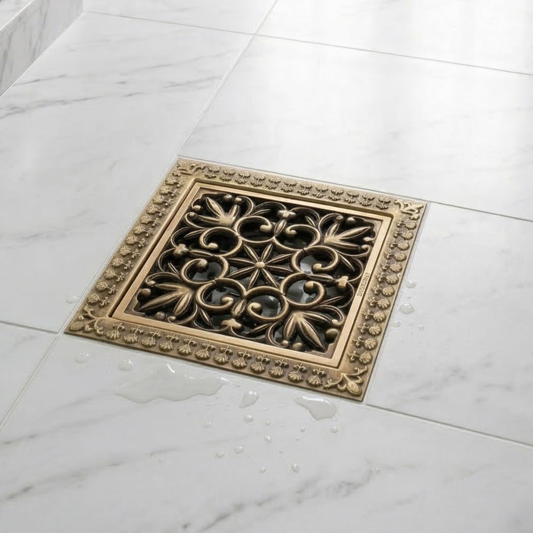 InArt 12 x 4 Inch Brass Shower Floor Drain Channel with Removable Grate