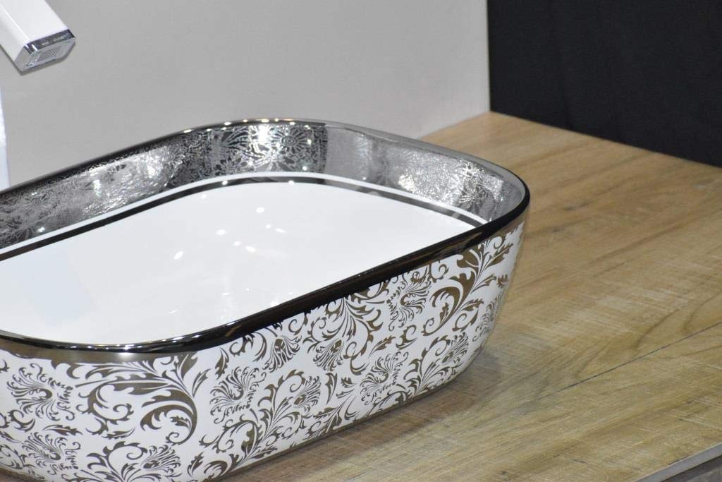 InArt White Rectangular Ceramic Bathroom Vessel Sink, 46 x 33 x 14 cm product image 3 of 9