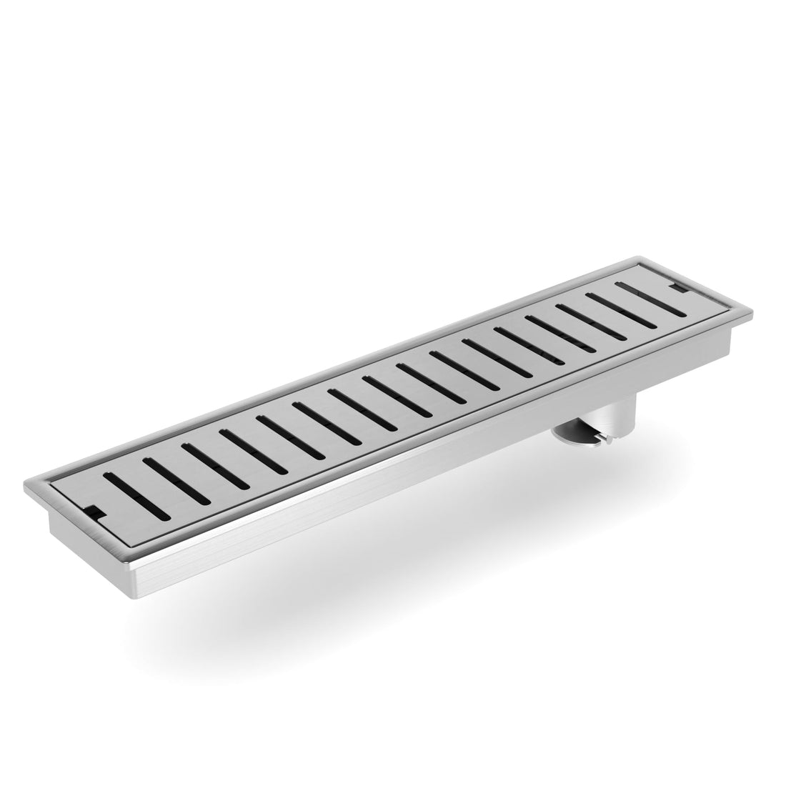 12 inch linear shower drain, 304 stainless steel brushed slotted grate top view