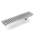 12 inch linear shower drain, 304 stainless steel brushed slotted grate top view