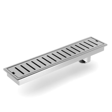 12 inch linear shower drain, 304 stainless steel brushed slotted grate top view