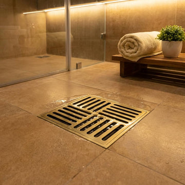 InArt 12 x 4 Inch Square Brass Shower Drain with Removable Strainer Grate