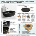 Rectangular ceramic vessel sink cabinet pairing, matte black above counter sink for bathroom vanity