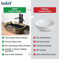 Oval sink vessel ceramic, smooth glazed interior detail and drain opening for countertop installation