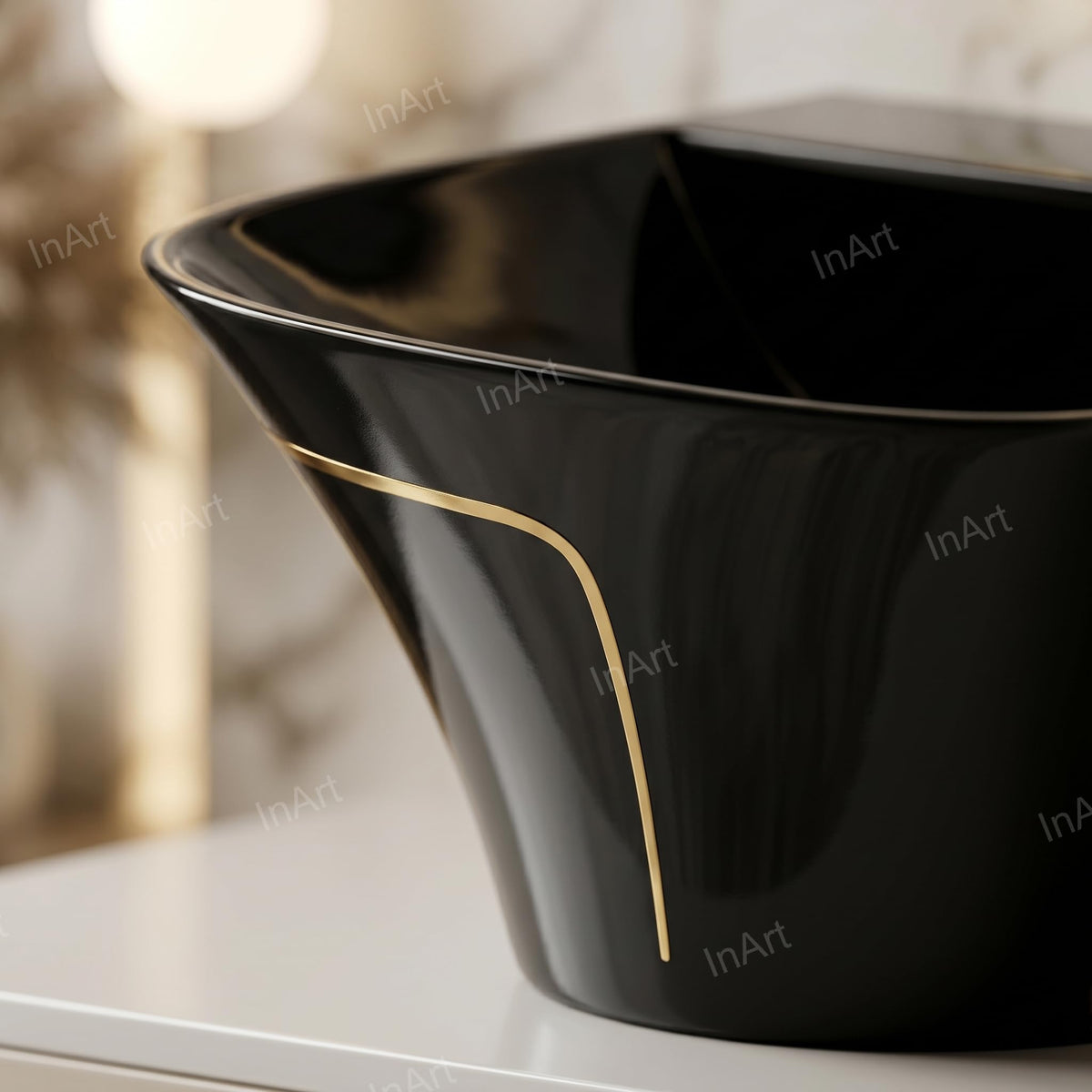 InArt Glossy Black Wall-Mounted Ceramic Bathroom Sink with Half Pedestal, 21.3 Inch, additional product view 5