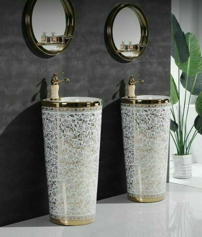 InArt Basin Pedestal Sink - Standing Bathroom Sink Gold 42x42 CM, additional product view 3