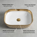 Bathroom vanity vessel sink gold rectangular ceramic vessel sink, front angle view