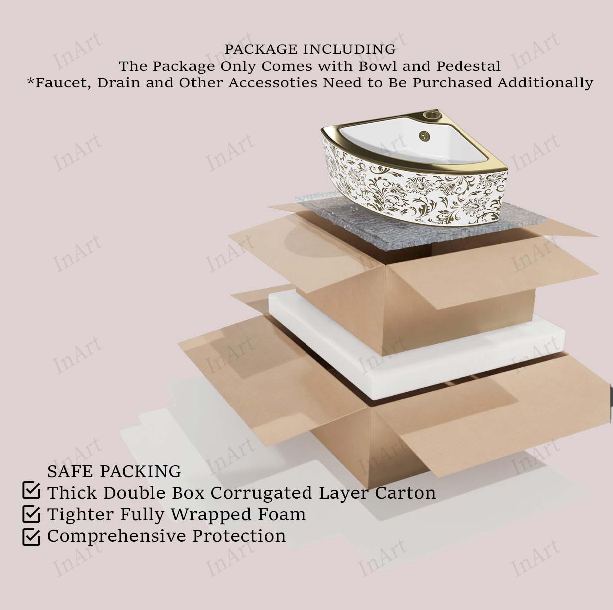 Gold Corner Ceramic wall-mount bathroom sink, additional product view 6