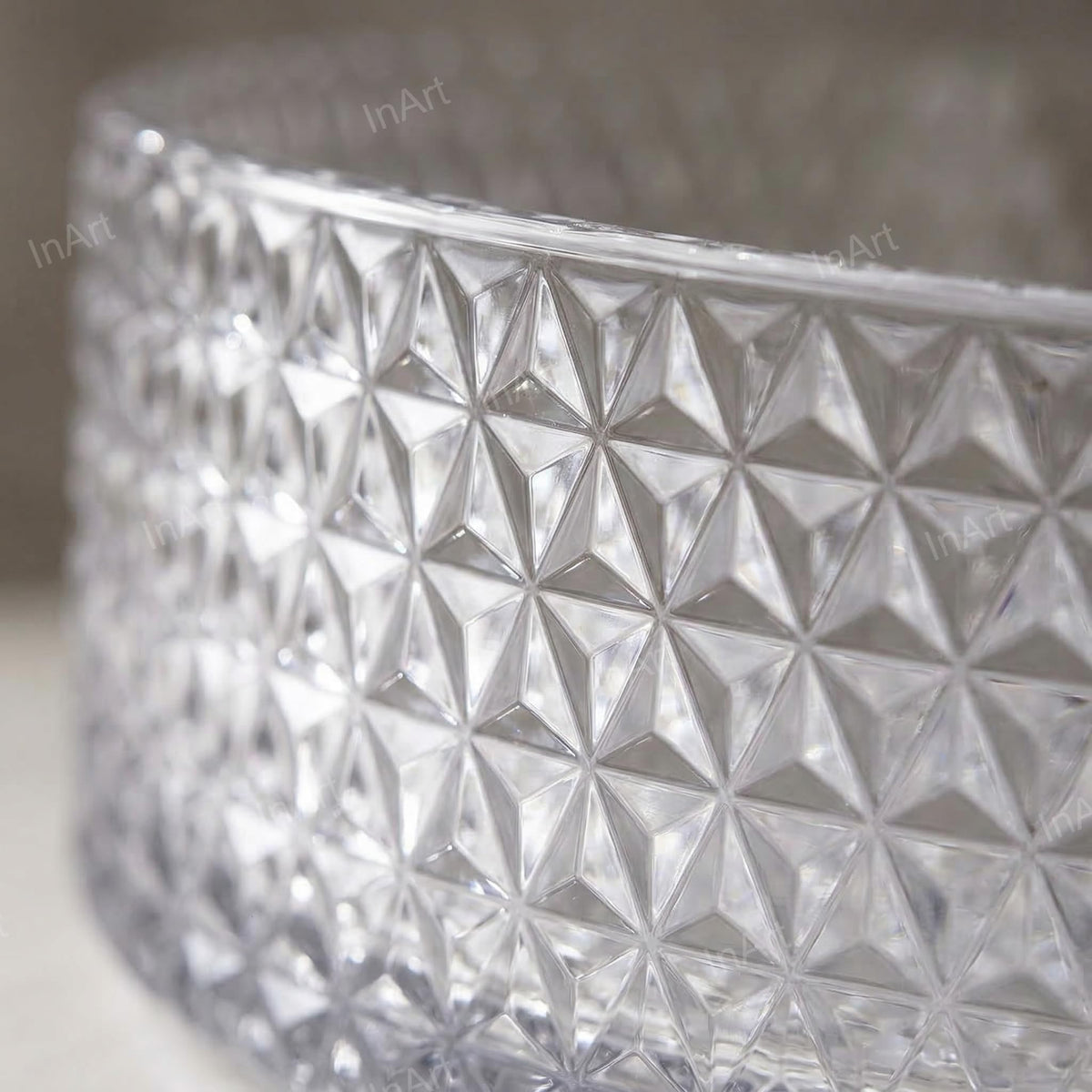 InArt Clear Tempered Glass Round Vessel Sink – Diamond-Cut Texture, 15.6", additional product view 5