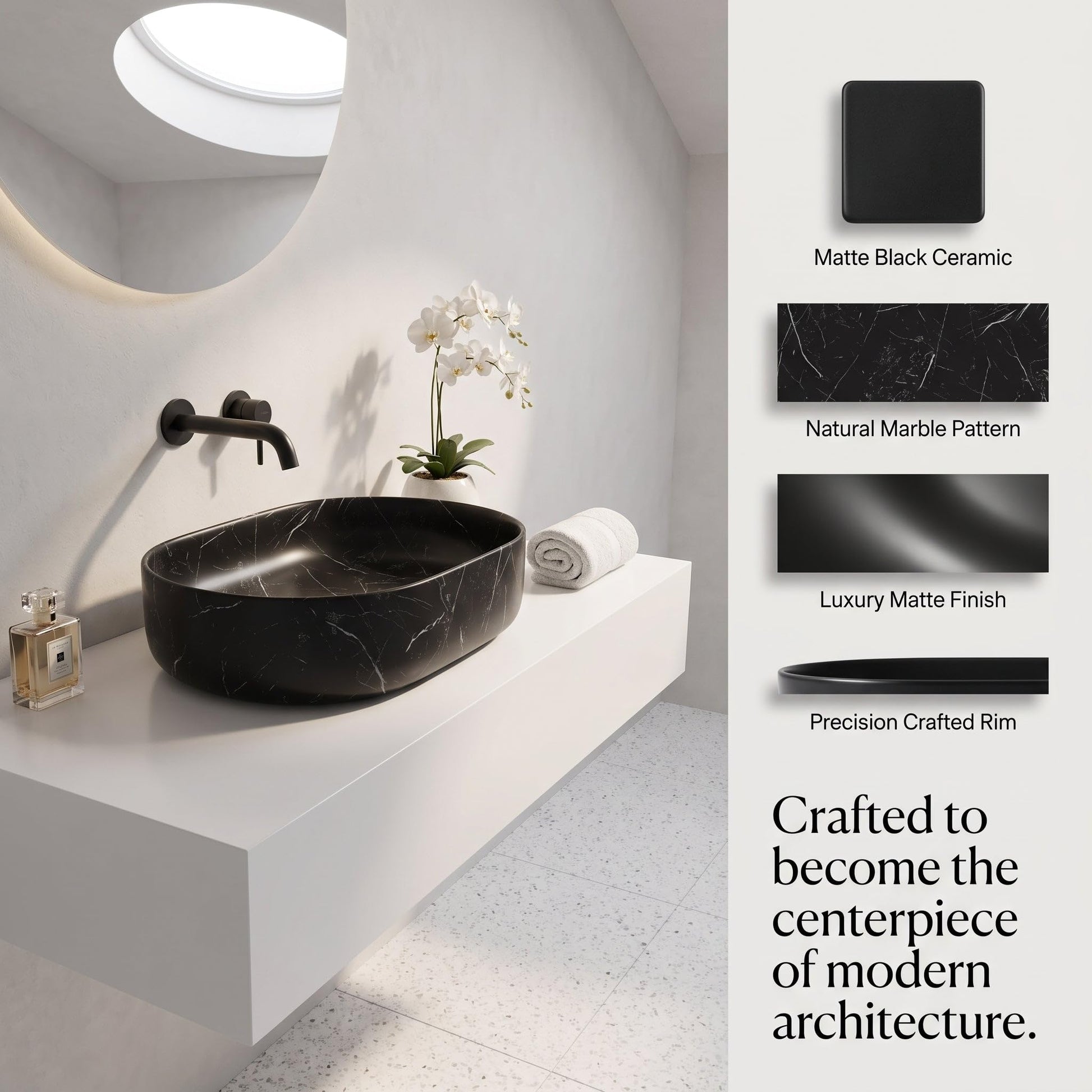Black Oval Ceramic vessel bathroom sink, additional product view 8