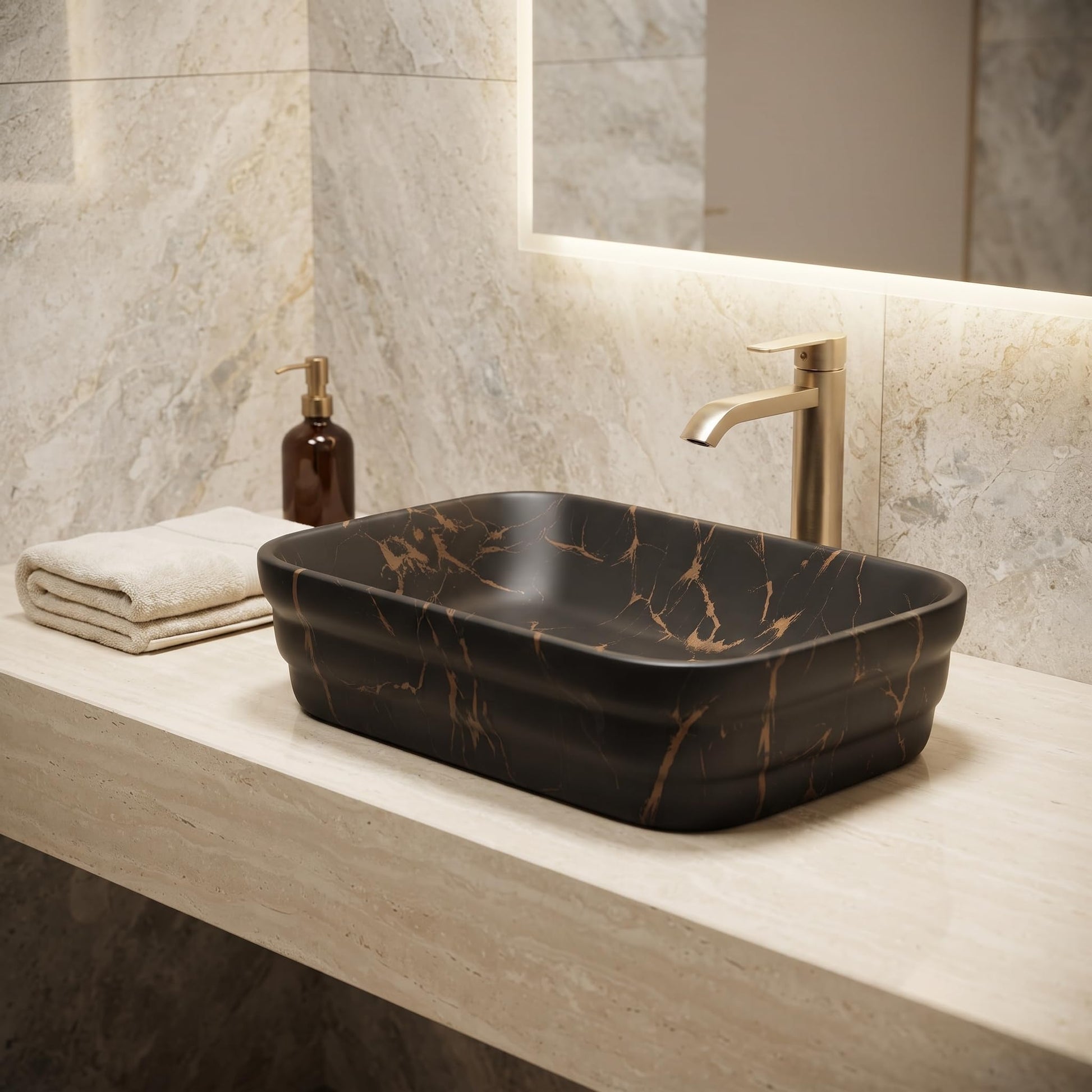 Black Rectangular Ceramic vessel bathroom sink, additional product view 2