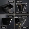 InArt Glossy Black Wall-Mounted Ceramic Bathroom Sink with Half Pedestal, 21.3 Inch, additional product view 3