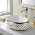 Vessel sinks for bathroom - InArt white and gold oval ceramic vessel sink 24x16 above counter wash basin
