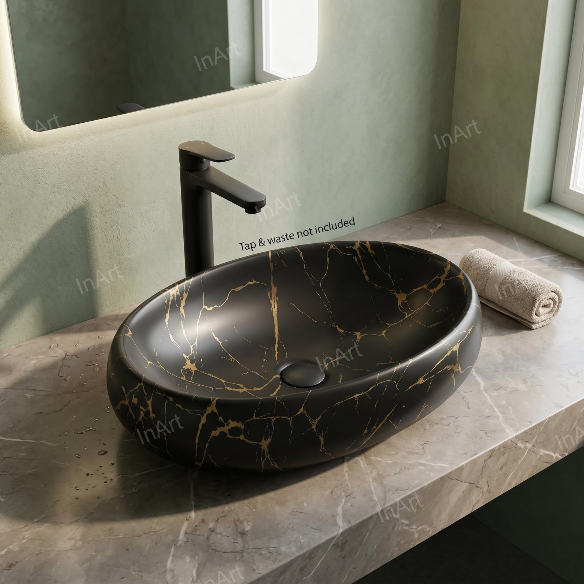 Black and Gold Round Ceramic vessel bathroom sink, additional product view 4