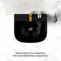 InArt Glossy Black Wall-Mounted Ceramic Bathroom Sink with Half Pedestal, 21.3 Inch, additional product view 2