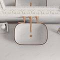 Vessel vanity with sink close-up, rectangular ceramic bath vessel sink in rose gold for countertop installation