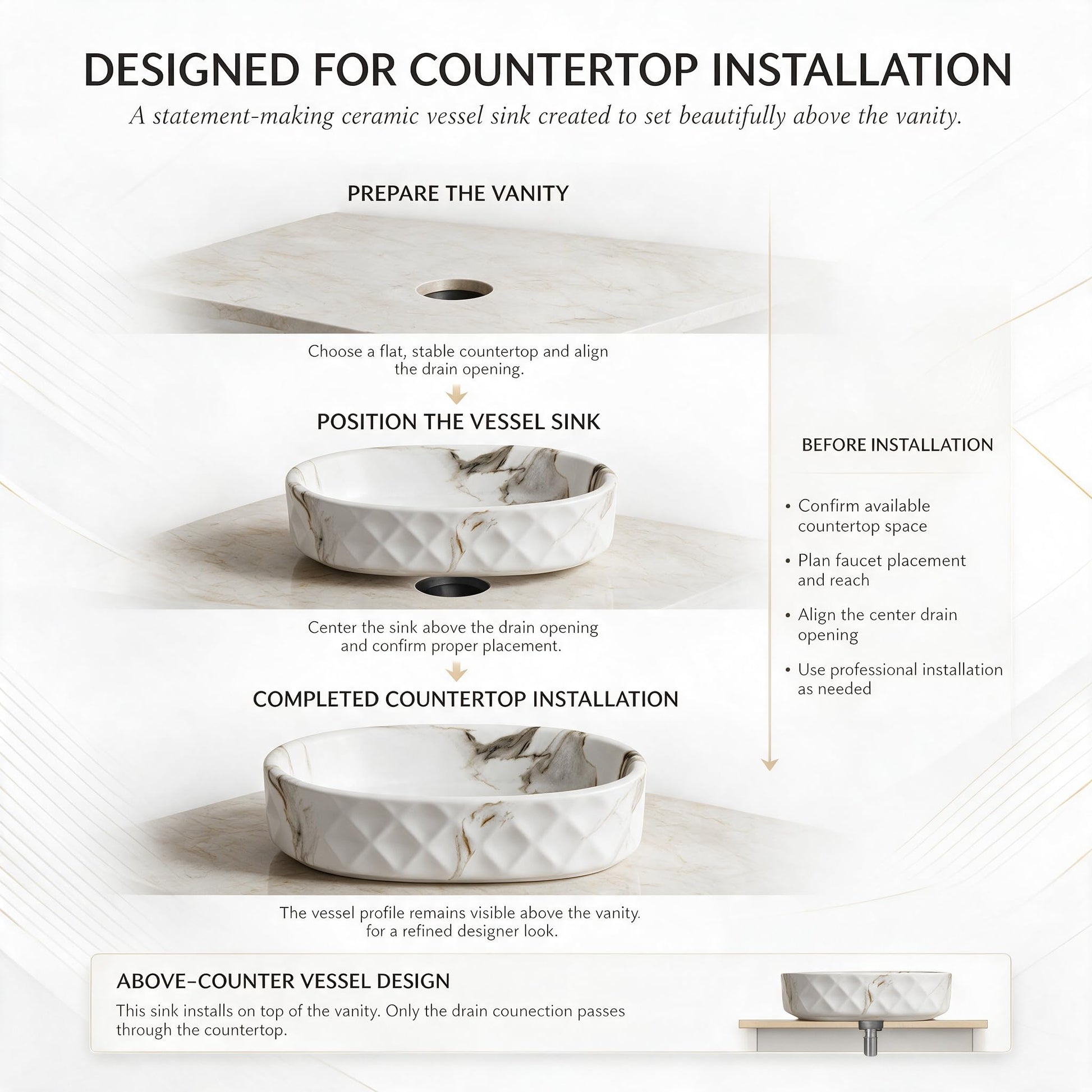 White, Gray and Taupe Oval Ceramic vessel bathroom sink, additional product view 8