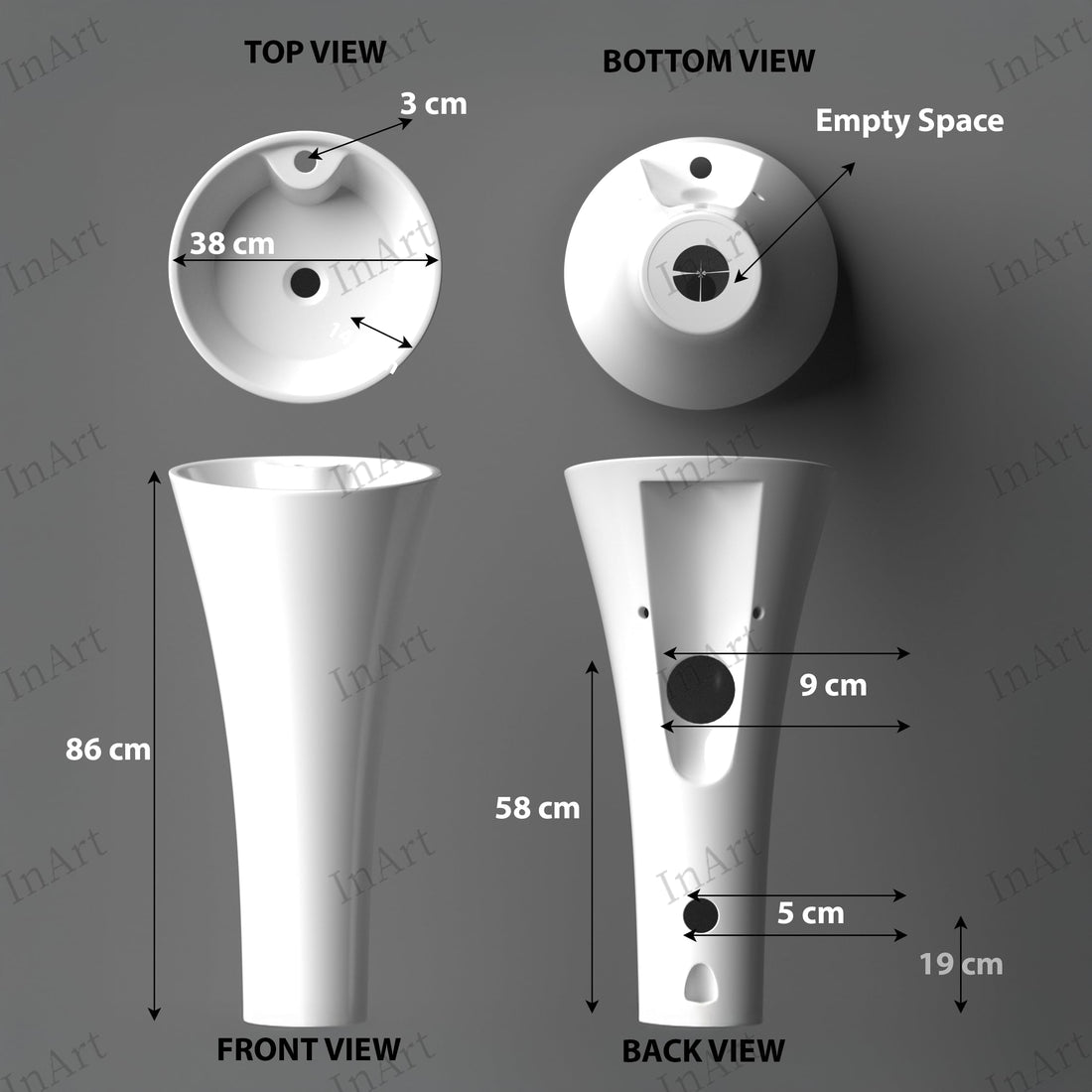 InArt Basin Pedestal Sink - Standing Bathroom Sink White 38x38 CM