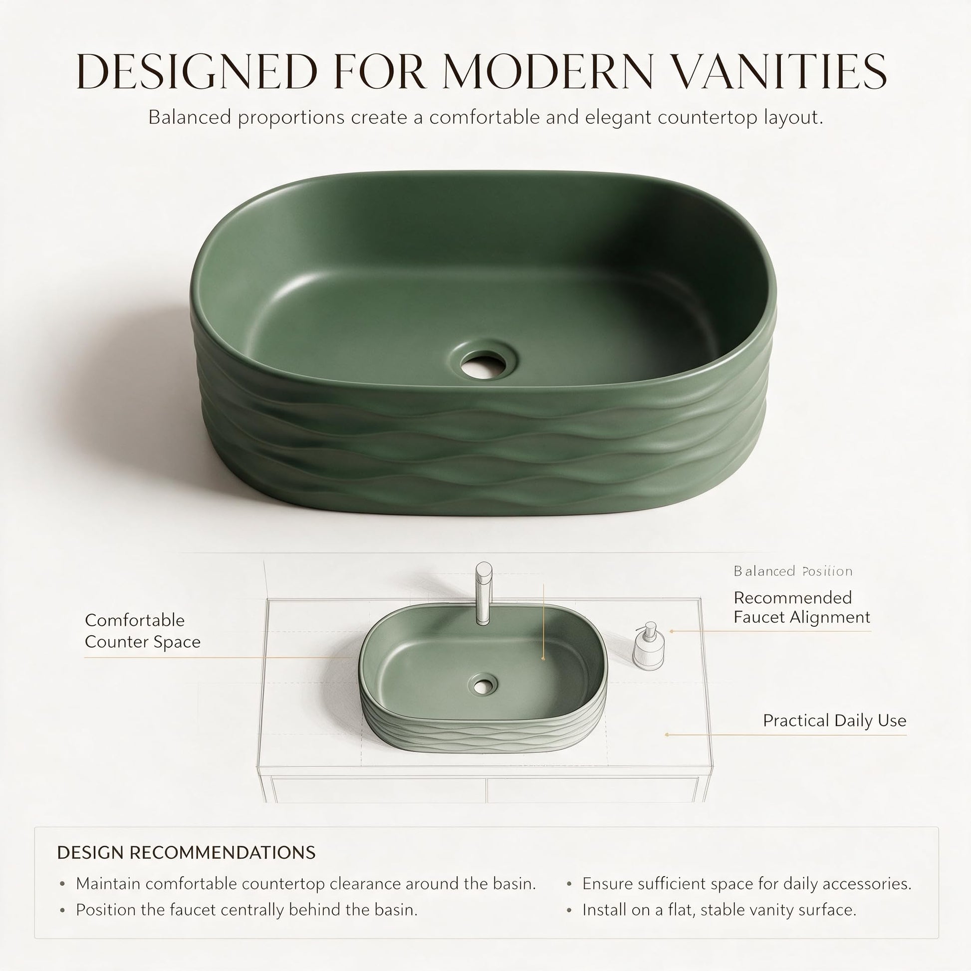 Sage Green Rounded Rectangular Ceramic vessel bathroom sink, additional product view 8