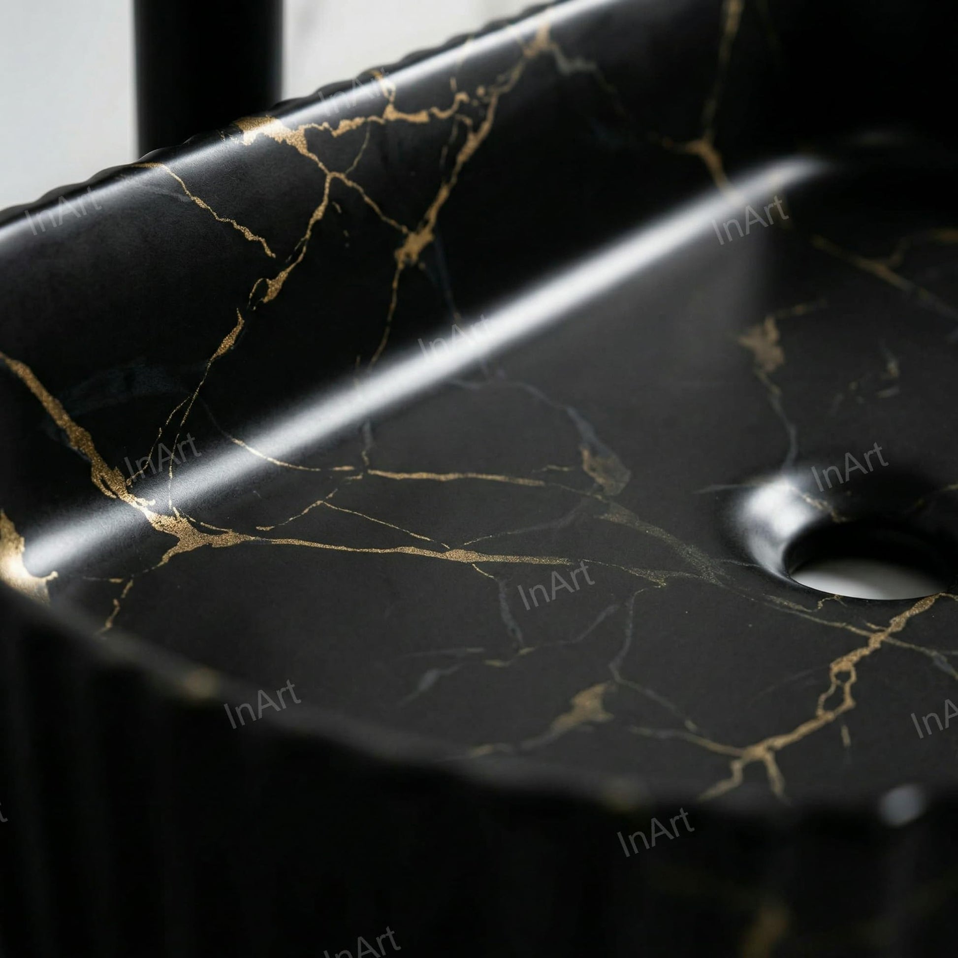 InArt vessel sink vanity tops styling, rectangular ceramic countertop bathroom basin in matte black marble