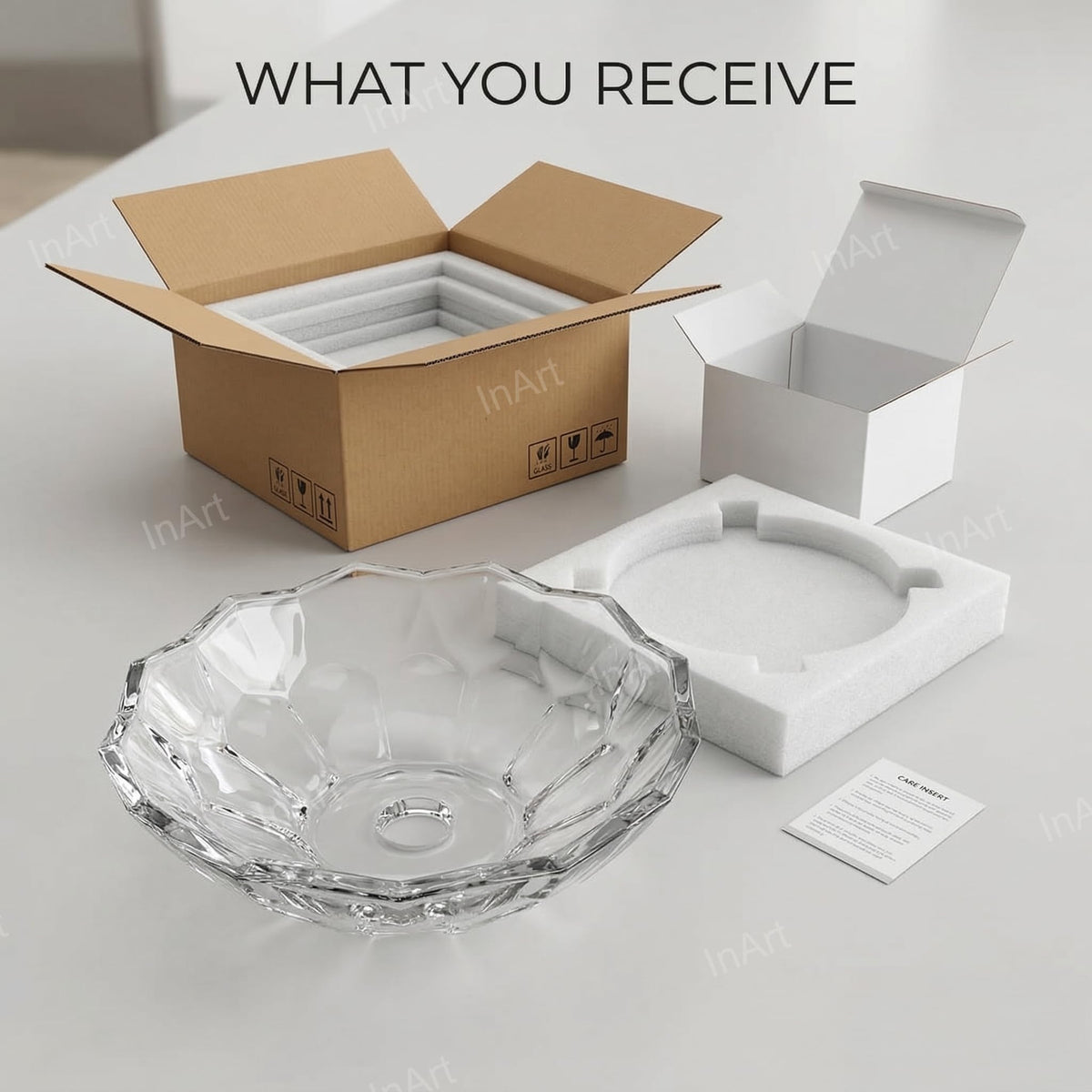 InArt Transparent Prism Crystal Glass Vessel Sink for Countertop Bathrooms, 18.1 Inch, additional product view 8