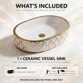 White and Gold Oval Ceramic vessel bathroom sink, additional product view 5