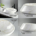 Vessel sink on vanity, InArt glossy marble pattern ceramic oval tabletop basin - angled perspective