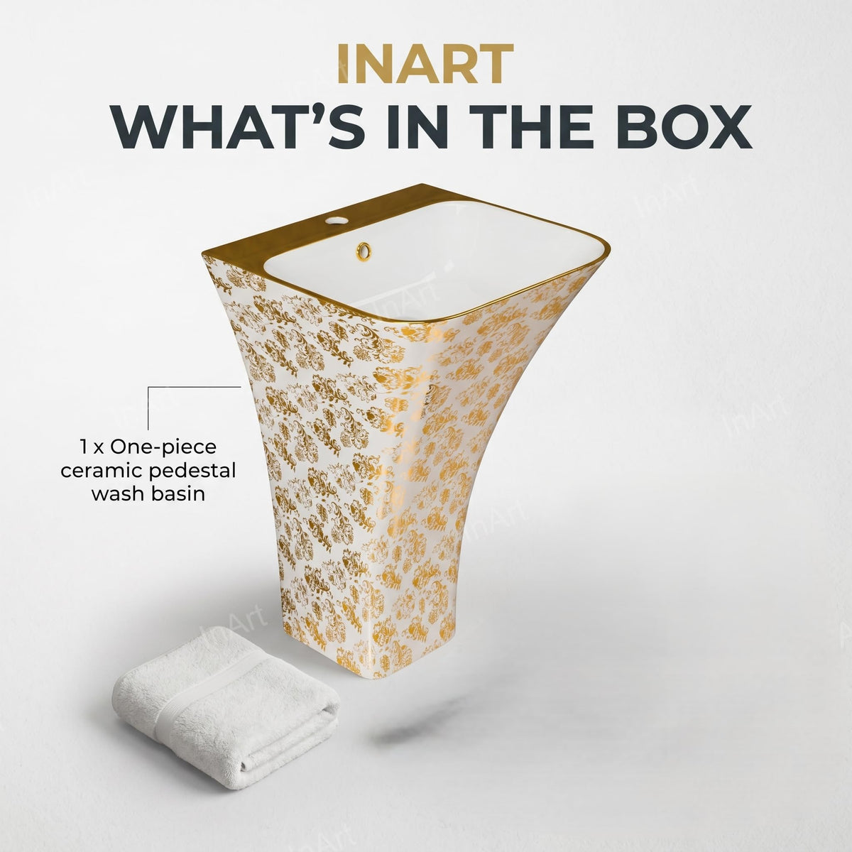 InArt Basin Pedestal Sink - Standing Bathroom Sink Gold White 45x43 CM, additional product view 8