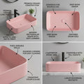 Pink Rectangular Ceramic vessel bathroom sink, additional product view 3